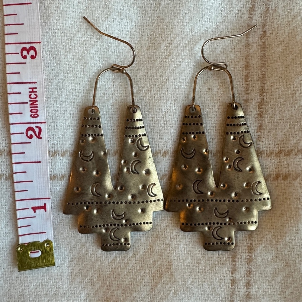 Geometric Gold-Tone Earrings with Moon and Dot Design